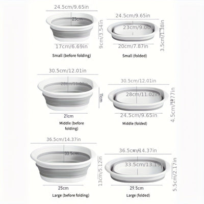 3 Piezas de Lavabo Portátil Plegable, Cubeta para Lavar Verduras, Lavamanos Plástico para Dormitorio Estudiantil, Cubeta Multiusos Plegable, Juego de Cubetas Plegables
