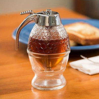 Dispensador de Miel con Estante - Organizador de Cocina Duradero para Jarabes, Salsas y Condimentos - Boquilla Fácil de Verter y Diseño Ahorrador de Espacio para Hogar y Restaurante, Material Transparente, Artesanía Funcional