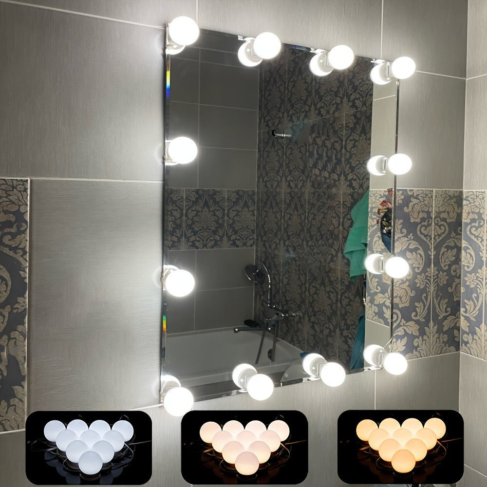 Un espejo de tocador con iluminación LED de tres colores ajustable, alimentado por USB, con control de botón, adecuado para decoración de escritorio, dormitorio, baño, iluminación ambiental, decoración de vacaciones, tiendas al aire libre y jardines.