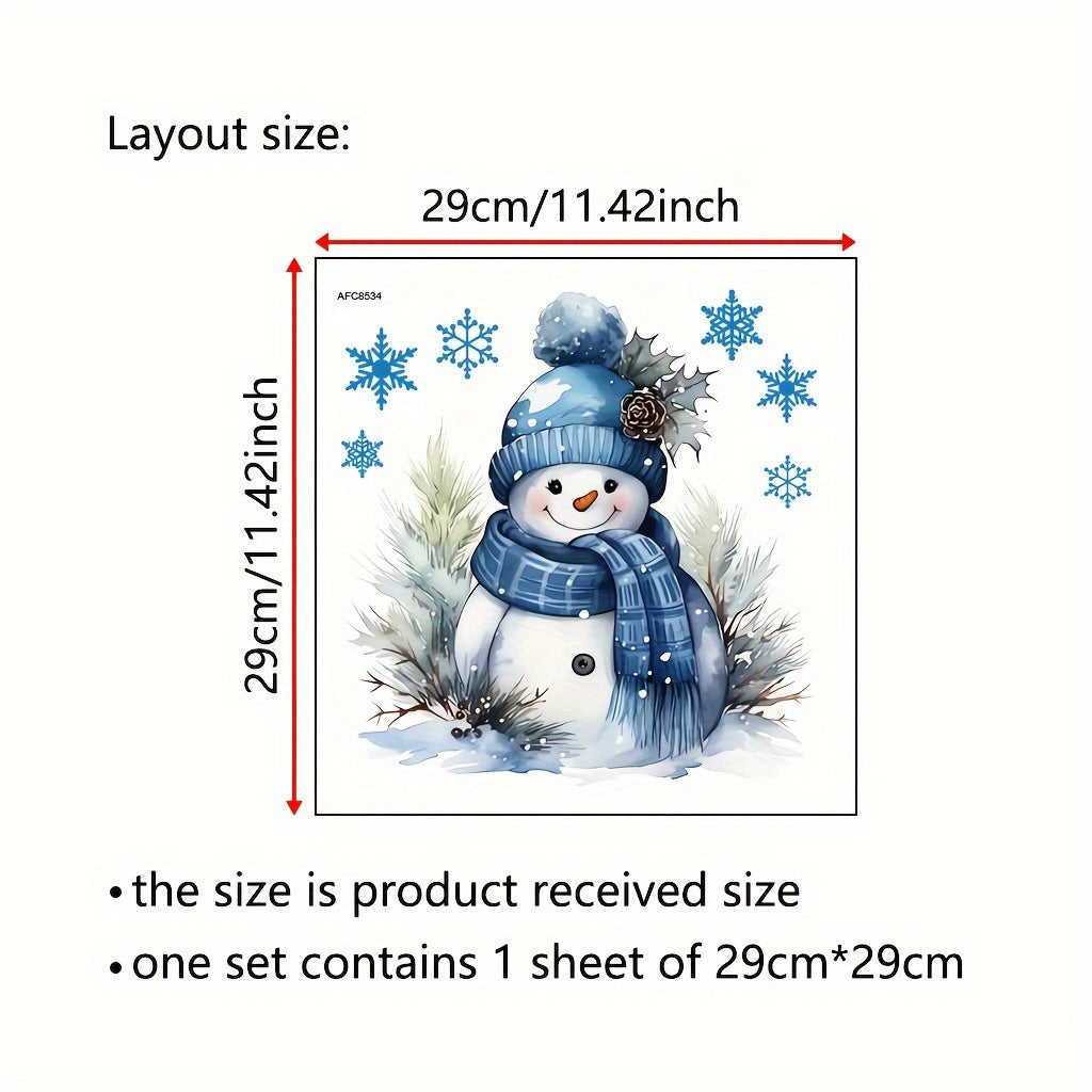 Conjunto de calcomanías de inodoro de Snowman de Navidad - Pégatina autoadhesiva de vinilo para baño con patrón de copo de nieve azul - Embellecimiento festivo reutilizable de tema Snowman para decoración de inodoro
