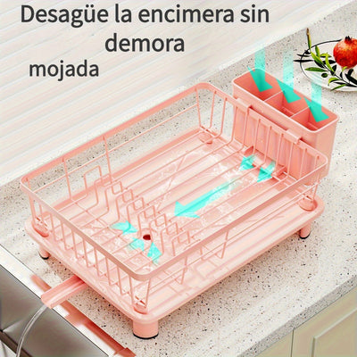 1pieza Escurreplatos, Escurreplatos Ahorrador de Espacio, Escurreplatos para la Encimera de la Cocina, Escurreplatos Anti-Óxido con Soporte de Utensilios y Ranuras para Cuchillos, para la Encimera y el Armario de la Cocina, Accesorio de Cocina