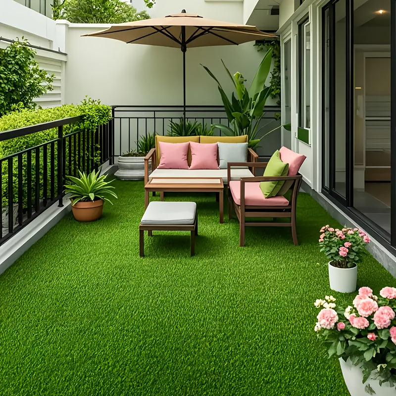 Juego de 3 rollos de césped artificial grande - Verde realista con bordes marrones profundos, alfombras interconectables de alta resistencia, ideal para decoración de jardines, patios, parques infantiles y bodas. Universal para todas las estaciones, tant