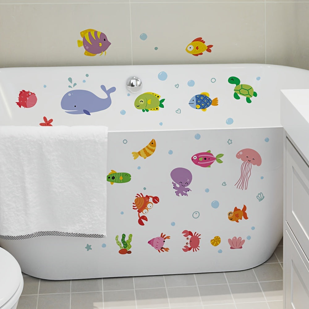 1 Juego de 6 Pegatinas Antideslizantes para Bañera con Patrones Creativos de Animales Subacuáticos, Pegatinas para Baño, Pegatinas para Bañera Esmeriladas