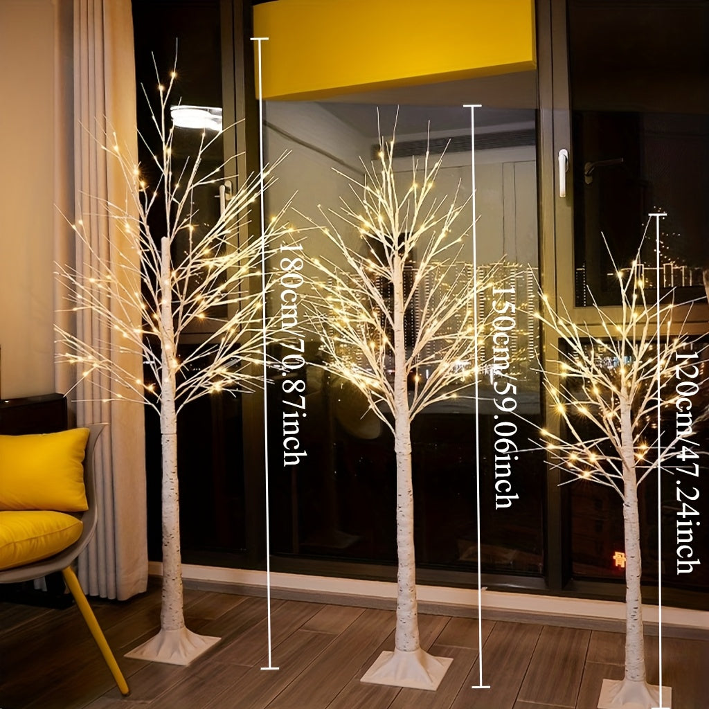 1 pieza de 121,92 pulgadas/152,4 pulgadas/182,88 pulgadas, árbol de abedul artificial con luces LED, lámpara de suelo, alimentada por USB, diseño moderno de plástico con luces blancas cálidas, ideal para el hogar, bodas, festivales, fiestas, vacaciones,