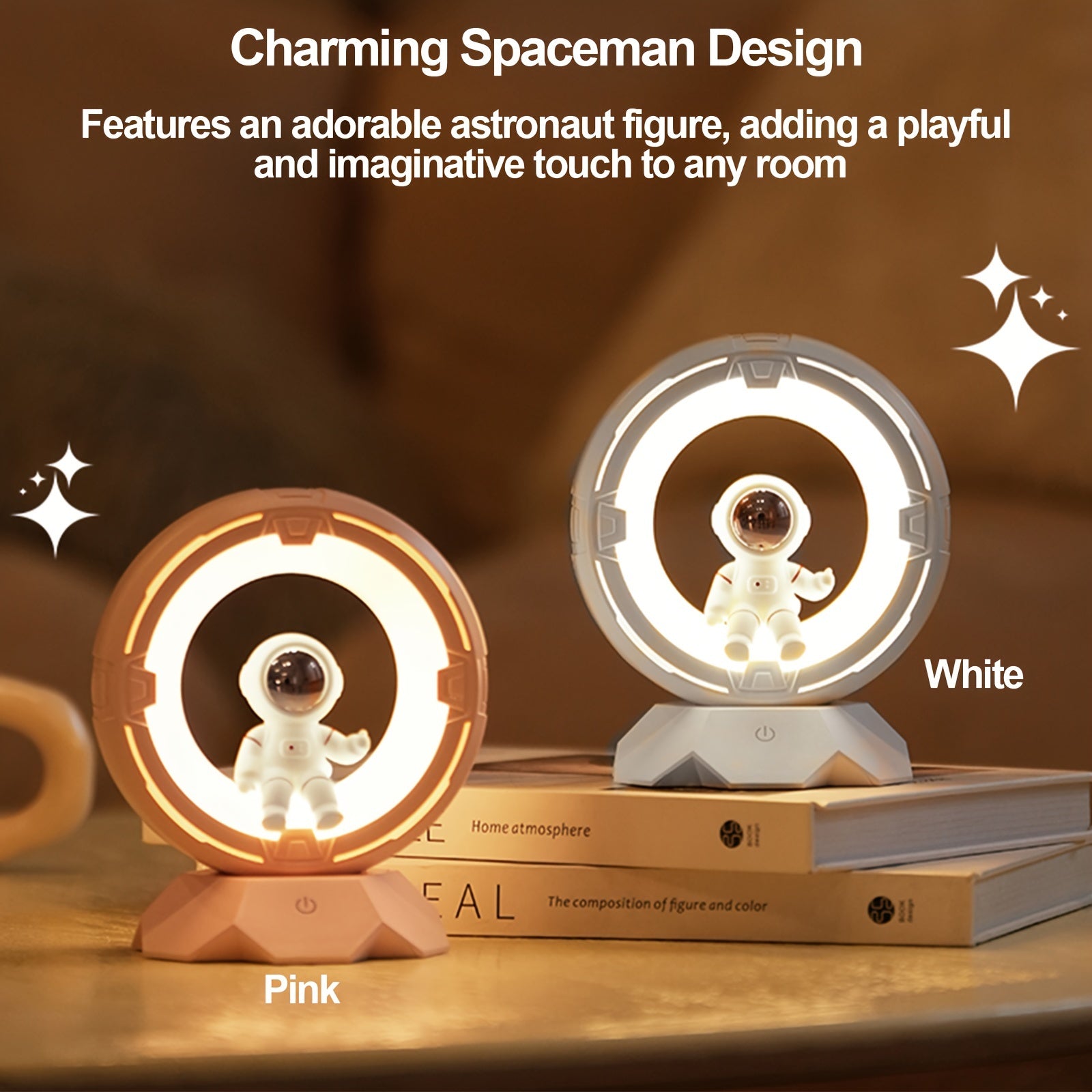 BGPRIDER Moderna Lámpara de Noche Astronauta, Control Táctil 3-Color LED Lámpara de Mesilla, 4 Niveles de Brillo Ajustables, Batería de Litio Recargable de 1200mAh, Inalámbrica, con Placa de Mesa para Dormitorio, Ideal para Regalos de Cumpleaños y Navida