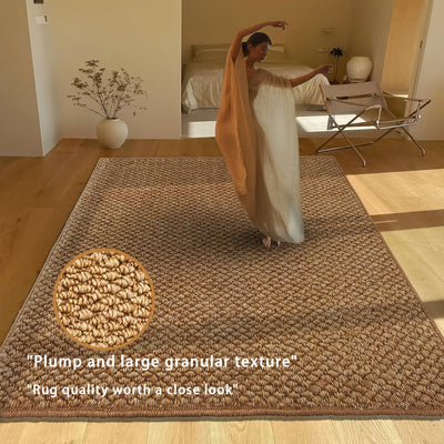 1 pieza, alfombra circular de piña de jute falso versátil, alfombra rectangular marrón grande para el salón, con una rica textura con partículas grandes, sensación de alta calidad, pesa 1250 gramos por metro cuadrado, adecuada para decorar sofás de salón