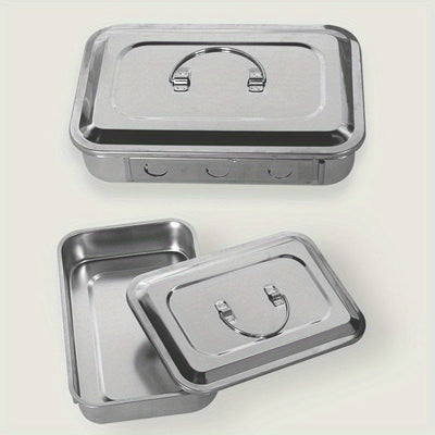 Caixa de desinfección de acero inoxidable, bandeja para herramientas, dos opciones sin agujeros y con orificios de ventilación, resistente a la corrosión, ideal para almacenar herramientas de uñas, tatuajes, instrumentos dentales, etc