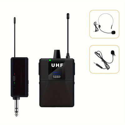 Micrófono inalámbrico profesional con collar de solapa, ajustable, recargable por USB, batería de litio de 800 mAh, conector de 6,35 mm para karaoke, canto, juegos, videoconferencias y transmisión en vivo.