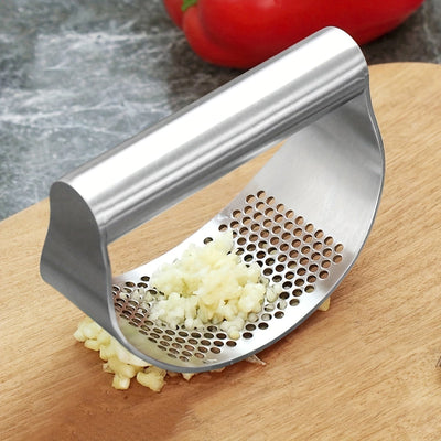 1 pza., Prensa de Ajos, Prensa de Ajos de Acero Inoxidable, Picadora de Ajos de Metal Mecedora, Trituradora de Ajos Lavable, Picadora de Ajos de Cocina, Machacador de Ajos, Utensilios de Cocina, Accesorios de Cocina
