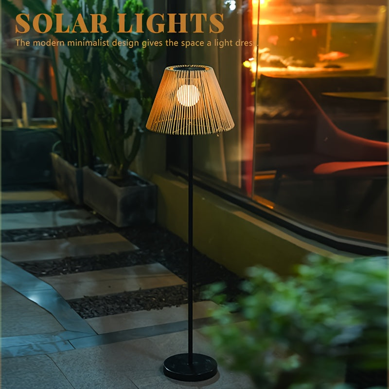 1 lámpara de suelo solar DJGIFI - Diseño moderno y minimalista, patrón geométrico, IP44, resistente al clima, batería solar, ideal para decoración del hogar y el jardín, luces solares al aire libre.