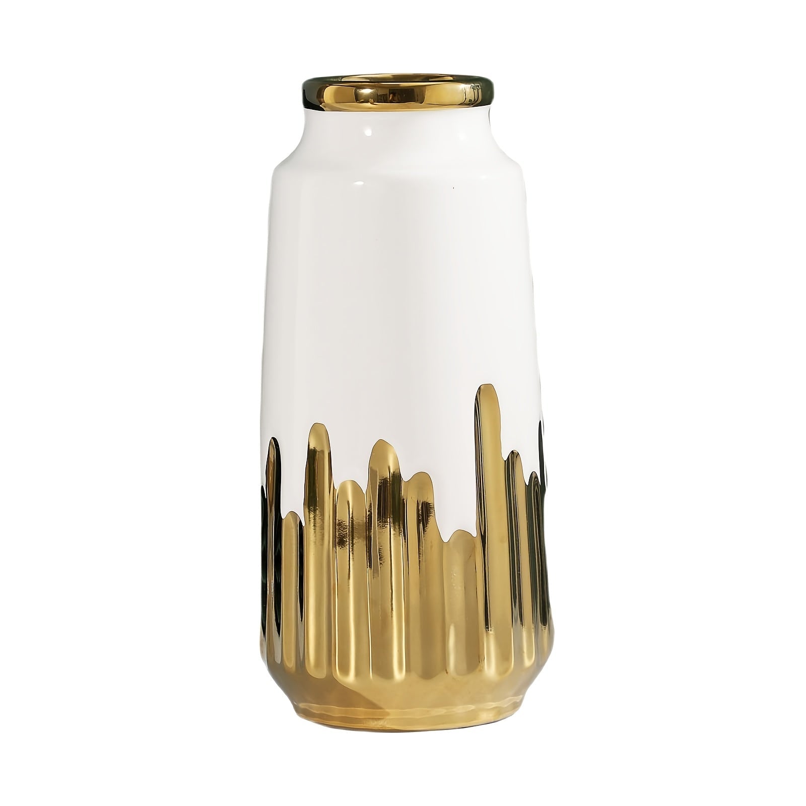 Jarrón de cerámica minimalista moderno con un lujoso baño dorado, perfecto para la decoración del hogar y arreglos florales en la sala de estar.
