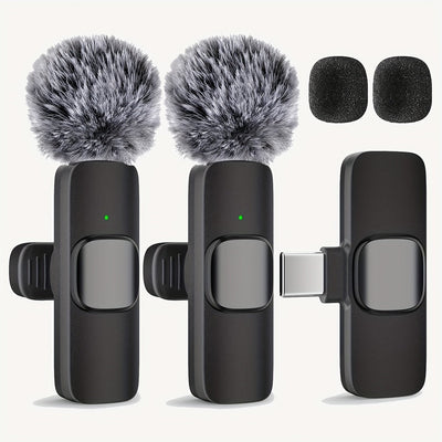 Sistema de micrófono lavalier inalámbrico con clip, omnidireccional, USB-C, grabación de un toque, carga USB, con batería de polímero de litio recargable, para streaming y videoconferencia