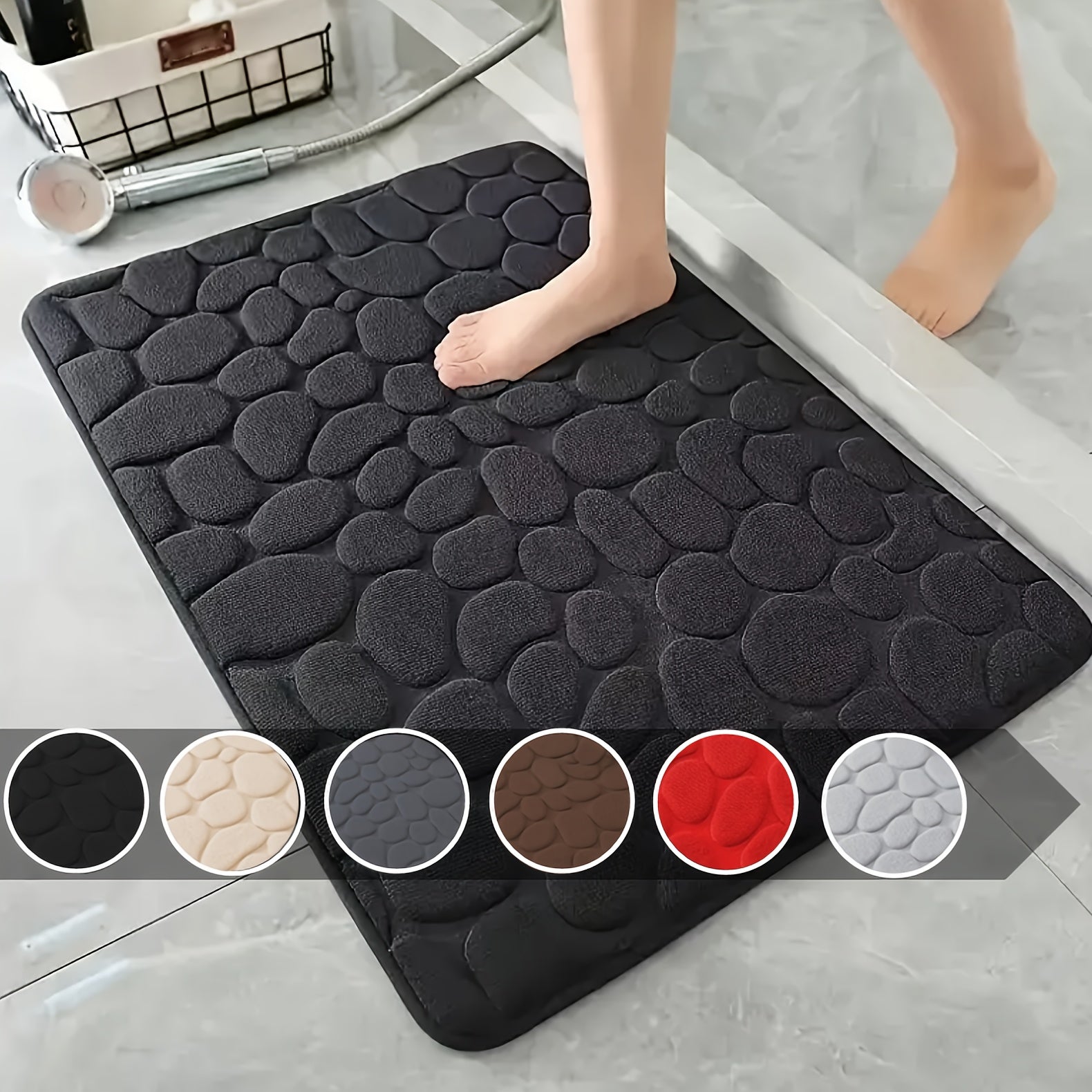 1pc alfombra de suelo absorbente antideslizante con textura de adoquín, estilo minimalista, seis opciones de color, 59.94*40.64cm, tacto suave y agradable a la piel, esponja gruesa que absorbe rápidamente la humedad, lavable a máquina, decoración de Rama