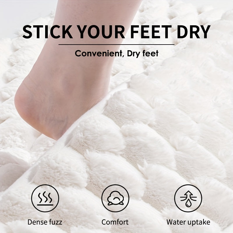 Alfombra de Baño de Espuma Viscoelástica Suave con Base Antideslizante, Superficie Texturizada y Atrapa Agua para el Hogar - Blanca, Forma Rectangular, Material de Alta Elasticidad, Suelos Fáciles de Limpiar, Alfombra de Baño