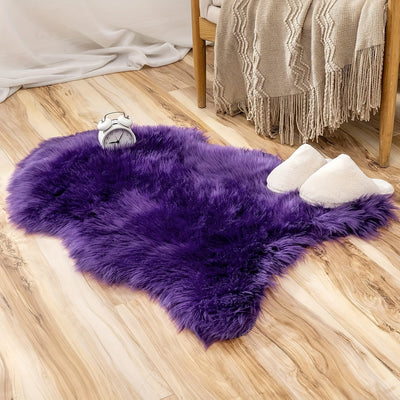 Alfombra de Área de Piel Sintética Lujosa - Suave y Esponjosa, Estilo Piel de Oveja para Decoración de Dormitorio y Oficina, Lavable a Máquina, Morado, Forma Irregular 60.96X91.44 cm