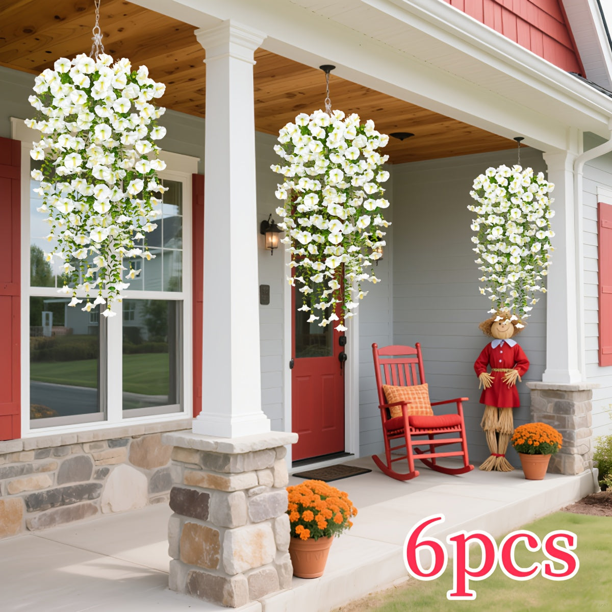 6 Bundles de Flores Blancas Realísticas de Lily Matinal con Greenery - Arreglos Floral Nordic, Flores de Plástico Resistentes al Clima para Bodas, Hogar, Patio, Balcony - Decoration Exterior/Interior de Bajo Mantenimiento - Decor Floral Elegante, Decorat