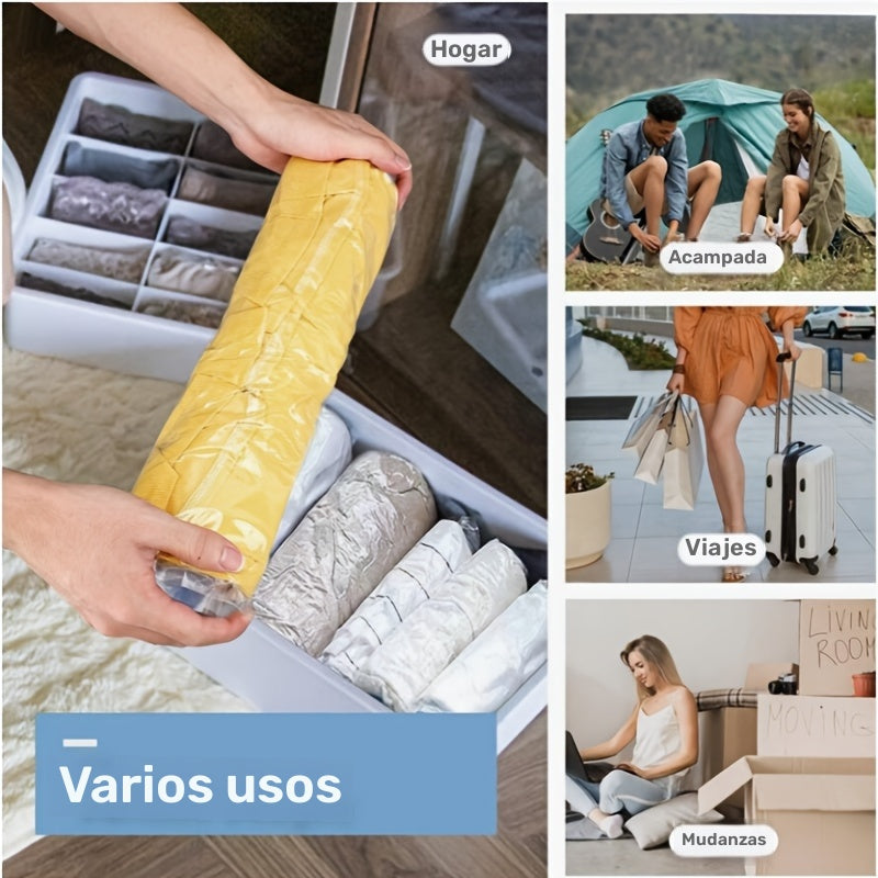 7 piezas: Bolsas de compresión para ahorrar espacio, sin necesidad de aspiradora o bomba, ideal para viajeros frecuentes, diseño para enrollar a mano, fácil de usar, bolsa de almacenamiento que cabe perfectamente en tu mochila, organización con separació
