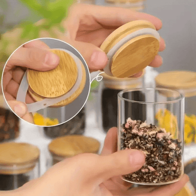 4/6/12 Piezas de Tarros de Vidrio para Especias, Hechos de Material Transparente de Borosilicato Alto con Tapas de Bambú Selladas, Contenedores Portátiles para Almacenar Té, Café en Grano, Azúcar, Dulces, Galletas y Utensilios de Cocina