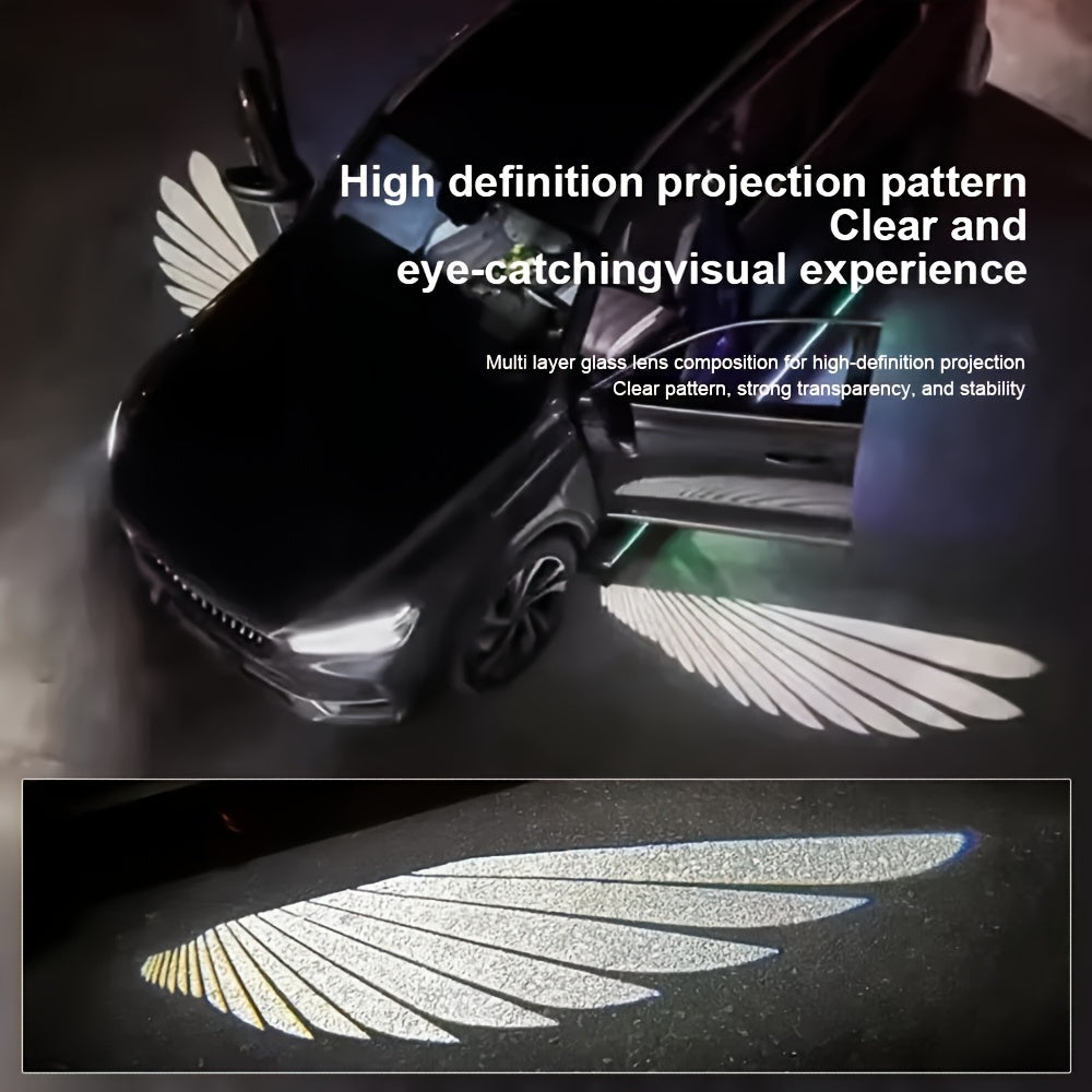 Luces de proyección de bienvenida de LED para coche Universal 2-Pack, accesorios de decoración interior de automóvil de moda, luces de cortesía de LED en forma de ala 3D, compatibles universalmente con la mayoría de los vehículos, instalación fácil, fuen