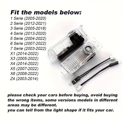 2 piezas para for bmw, luces LED de proyector de logo, blanco, fácil de instalar, no eléctricas, 12-24V, capa protectora transparente, perfectas para el diseño de rendimiento de for bmw, luz de bienvenida escalonada, accesorios de iluminación para coches