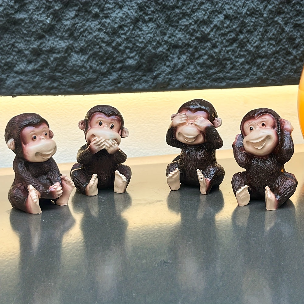 4 piezas de estatuas de mono hechas a mano de resina - Diseño de apariencia personalizada, adecuado para interiores, jardines, balcones, es la decoración del ambiente para fiestas de vacaciones como Halloween.