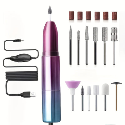Taladro de uñas portátil, kit profesional de manicura eléctrica con 18 cabezales reemplazables, velocidad ajustable - alto RPM, ideal para cuidado de uñas y pies, incluye empujador de cutículas, regalo perfecto para mujeres, cumpleaños, días festivos y D