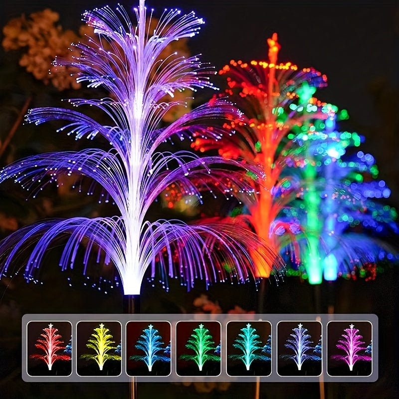 2 piezas de luces solares de cinco capas de medusas estrella, luces de árbol de Navidad de siete colores, luces de decoración de arreglos florales de jardín al aire libre a prueba de agua, luces de decoración de ambiente de fiesta de festival de patio