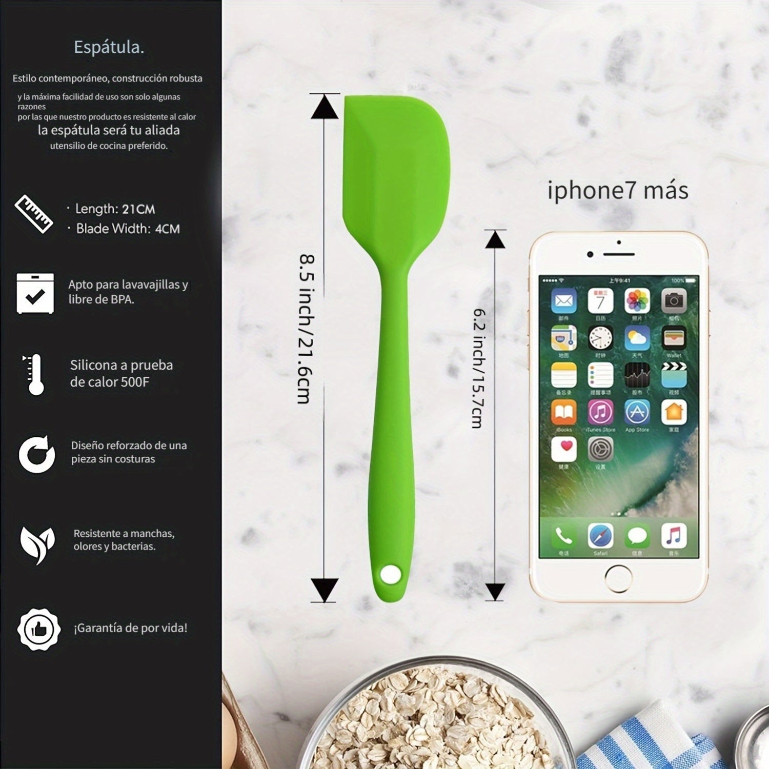 Juego de 4 espátulas de silicona coloridas, resistentes al calor, antiadherentes y flexibles, para cocinar, hornear y mezclar, 21.08 cm, con agujeros para colgar, utensilios de cocina duraderos