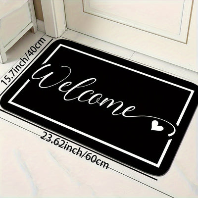 1 pieza de alfombrilla de bienvenida negra con letras blancas - Antideslizante, fácil de limpiar, lavable en máquina, tejido de poliéster, capa de esponja de alta densidad y puntos de PVC para un agarre seguro - Ideal para uso interior/exterior, alfombri