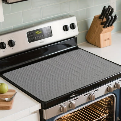 Funda eléctrica reforzada - Alfombrilla de cocina de silicona para vitrocerámica, protector de vitrocerámica, alfombrilla para secar platos de cocina, funda eléctrica, color gris.