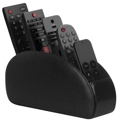 Soporte de control remoto con 5 compartimentos - Caddy de control remoto de piel sintética negra para TV, DVD, Blu-ray, reproductor de medios y control de calefacción, almacenamiento independiente, organizador de escritorio y cajón para almacenamiento en