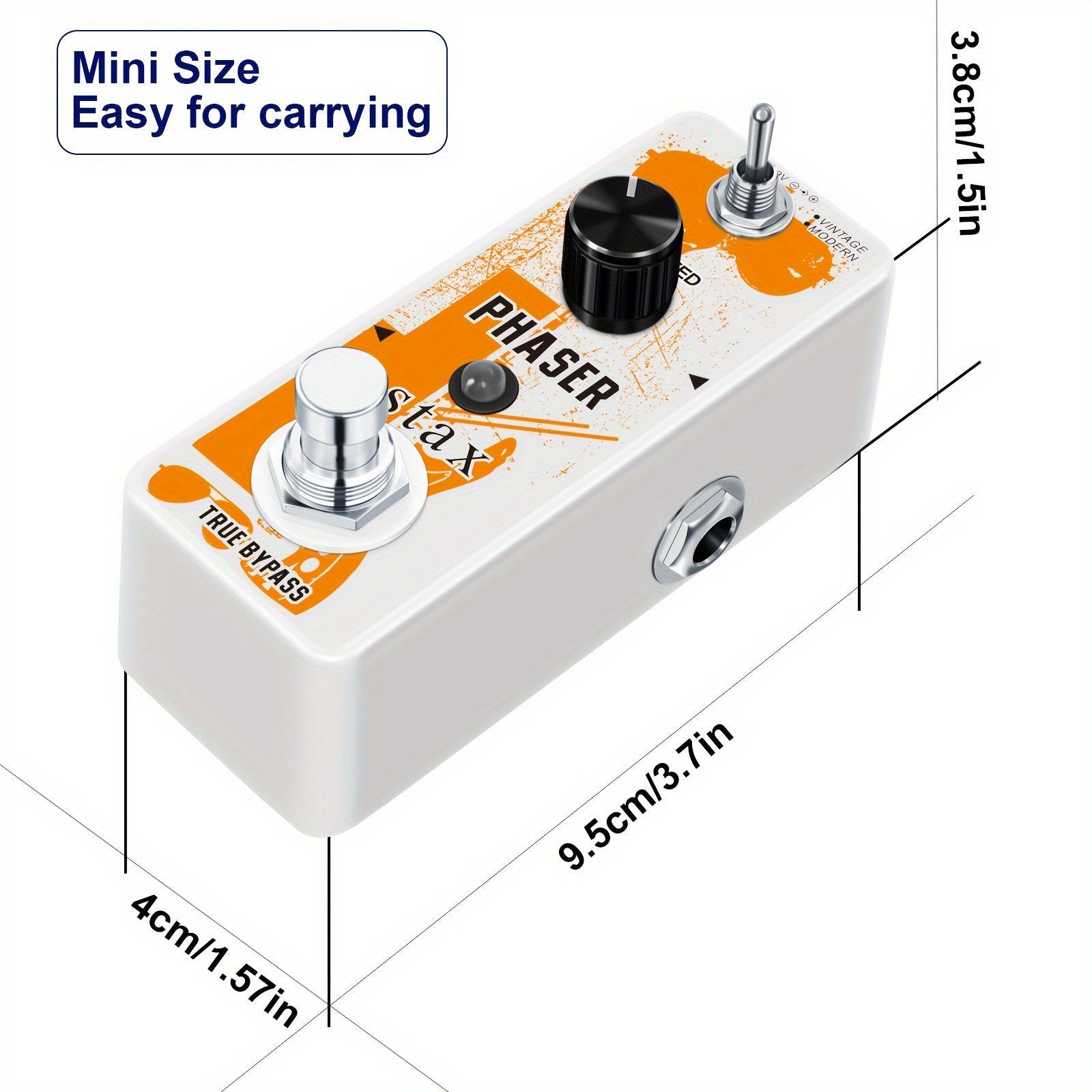 Pedal de Guitarra Vintage Phaser - Procesador de Efectos Analógicos con True Bypass, Diseño Compacto para Pedalboard, Blanco - Para Guitarra Eléctrica/Sintetizador/Bajo - Sin Adaptador Incluido, Equipo Musical, Etiqueta Audaz, Construcción Robusta, Rendi