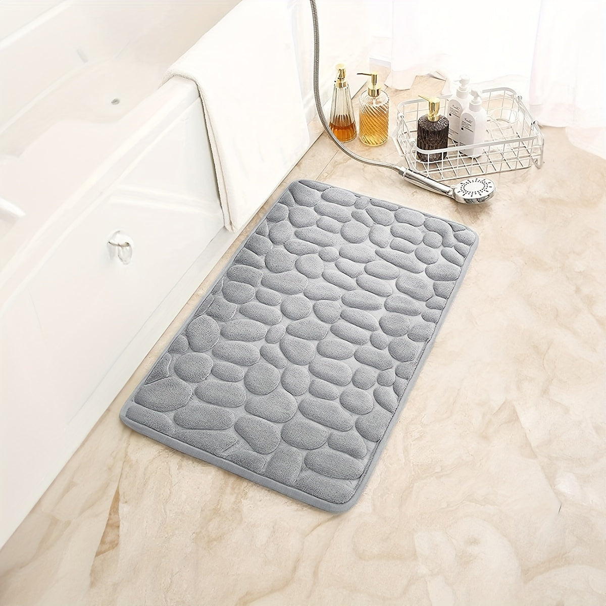 1 alfombra con diseño de guijarros, antideslizante, absorbente, para baño o entrada, de memoria
