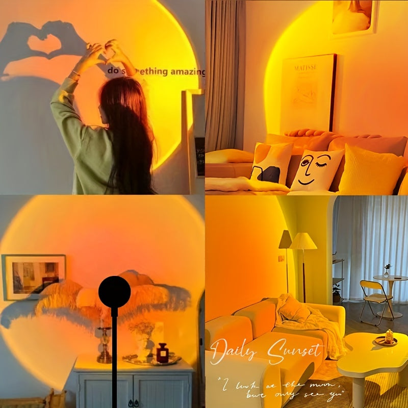 1 pza. Proyector de luz de atardecer, luz LED de atardecer colores pastel, luz de arco iris de noche, luz portátil USB, proyector de luz de atardecer romántica a 360 grados para fotografías/fiestas/decoración del hogar/accesorio de dormitorio o sala de e
