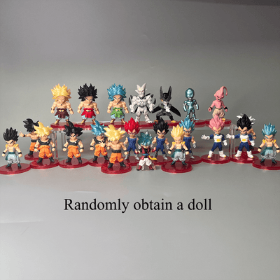 21 figuras de personajes populares del anime, incluyendo a los héroes Saiyan como Bulma, Vegeta y Piccolo, Frieza. Recibe 1 pieza al azar para decoración de escritorio