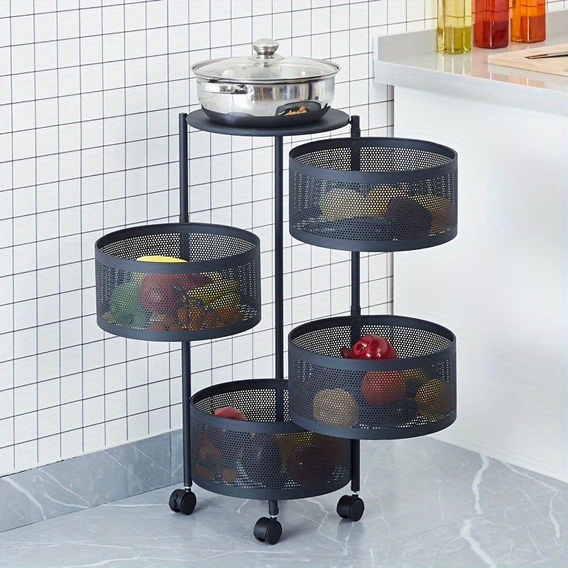 Carrito organizador de almacenamiento móvil giratorio de 3 niveles, carro de servicio de metal de malla con ruedas, estante independiente multiusos para cocina, baño, frutas, verduras, bocadillos - No requiere ensamblaje
