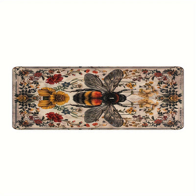 Alfombra retro con diseño de abeja, 1 pieza, para sala o cocina, forma cuadrada, peso 480 gramos, grosor 1 cm