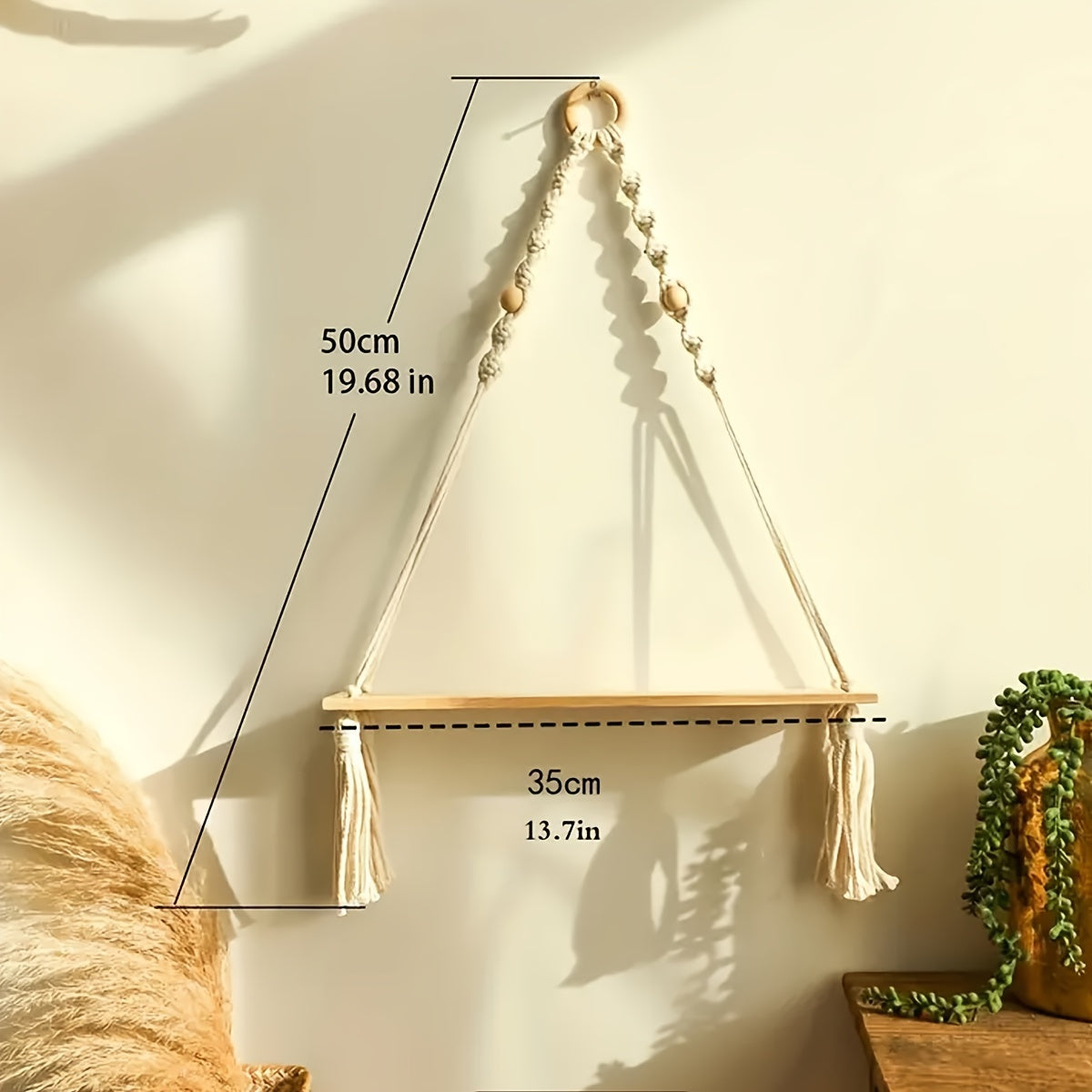 1PC Estante Colgante De Macramé Boho Hecho A Mano Con Plantas De Madera Flotantes, Decoración Estética De Habitación, Decoración Del Hogar, Accesorios De Cocina, Decoración De Baño, Decoración De Dormitorio