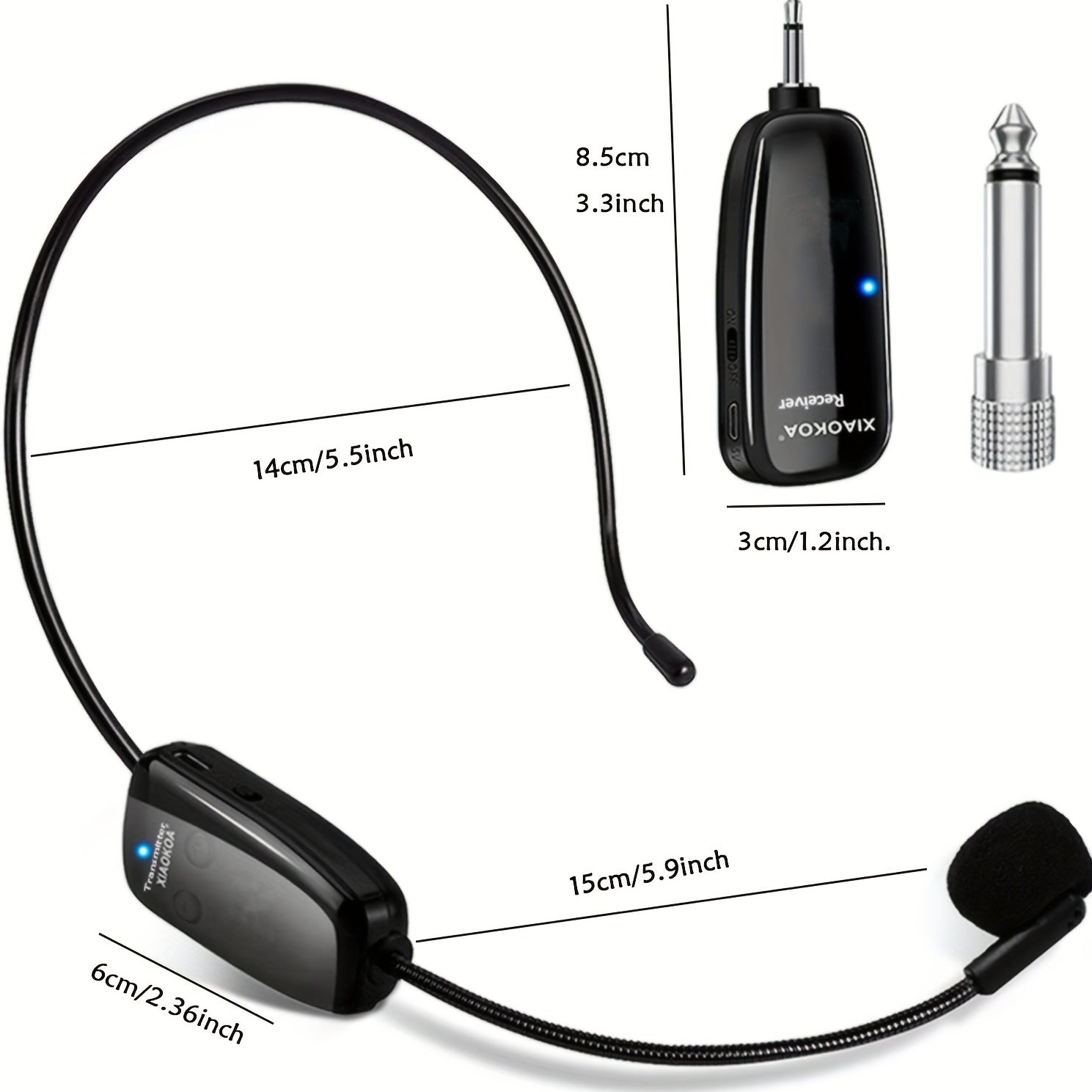 Auriculares con Micrófono Inalámbrico Recargable - Micrófono de Mano 2-en-1 con Receptor UHF para Sistemas de PA, Ideal para Discursos Públicos y Enseñanza, Carga USB Tipo-C