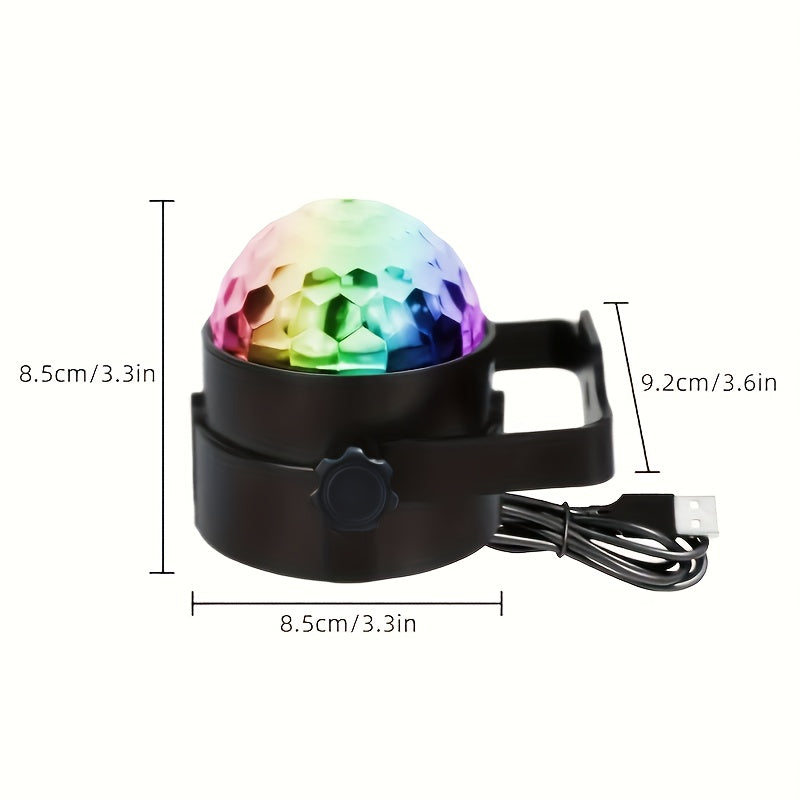 1 bola de discoteca con proyecciones coloridas, alimentada por USB - Lámpara de fiesta de plástico resistente para uso en interiores/exteriores, con modos de destello automático, decoración para cumpleaños, hogar, auto y eventos, decoración de bola de di