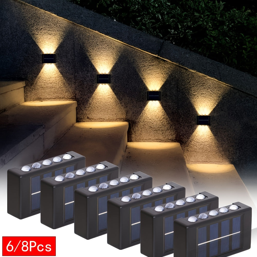 6 u 8 piezas, lámpara solar para jardín con 10 LEDs, luz guía para cercas, iluminación para porche, lámpara pequeña de pared, espejo convexo luminoso superior e inferior, ideal para jardín, patio o terraza