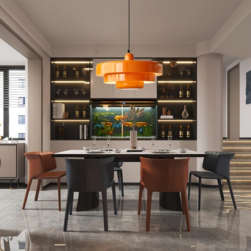 Arandela Vintage, Diseño Medieval Moderno con Pantalla Elegante de Metal Naranja, 3 Capas, Lámpara Colgante Nórdica Redonda para Isla de Cocina o Mesa de Comedor y Dormitorio