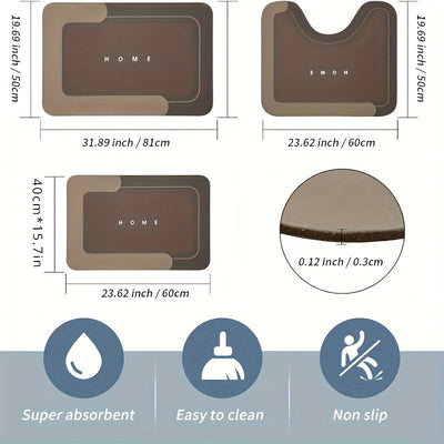 Conjunto de 3 Piezas de Accesorios de Baño: Alfombrillas de Baño Ultra Absorbentes - Antideslizantes, Secado Rápido, Fácil Limpieza - Perfectas para la Entrada, la Ducha y la Lavandería