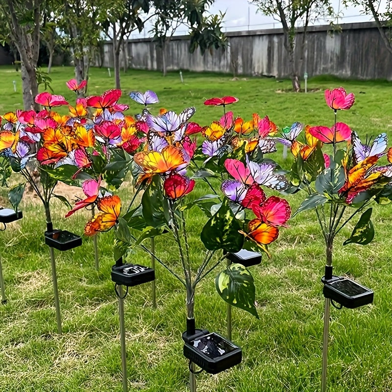 2 paquetes de luces solares para jardín con forma de árbol de mariposas - Flores artificiales de colores vibrantes con luces LED, decoración exterior impermeable para jardín, patio o jardín, regalo perfecto para familiares o seres queridos, decoraciones