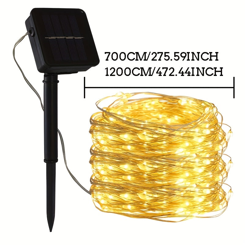 Luces de cuerda solares AMILL, 8 modos de parpadeo Luces de hada blancas cálidas, IPX4, para exterior, árboles, jardín, decoración de Navidad, colores mixtos, material de cobre, alimentadas por energía solar, control por botón, iluminación ambiental mult