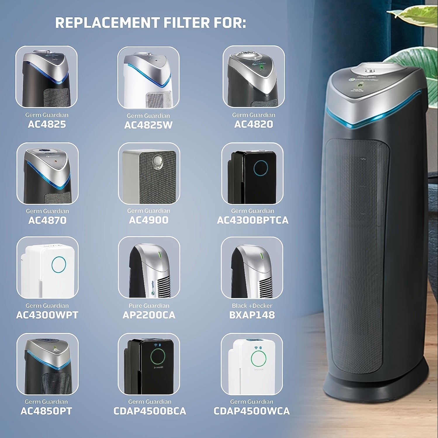Conjunto De 9 Filtros Aptos Para Purificador De Aire Germ Guardian B HEPA, Reemplazo Para AC4825 AC4300 AC4900 AC4825DLX AC4850 CDAP4500 AP2200 FLT4825, AC4300BPTCA, AC4900CA, AC4850PT, CDAP4500BCA, Apto Para El Modelo PureGuardian AP2200CA Y Black+Decke