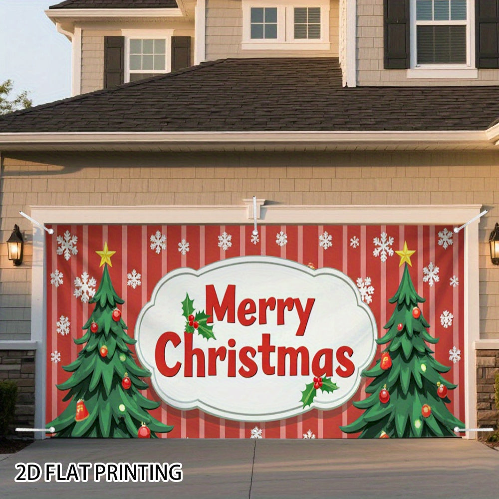 Banner de puerta 2D, 1 unidad, decoración navideña con alce rojo y verde, poliéster, para decoración de Navidad, cumpleaños, bodas o jardín exterior