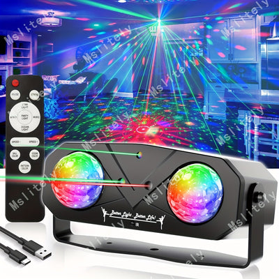Paquete Definitivo de Fiesta Disco Mslitely: Luces de Bola Doble con Efectos de Ondas de Agua y Estrellas, 3 Luces Láser, Activación por Sonido y Control Remoto - Perfecto para Celebraciones en Casa, Cumpleaños, Halloween y Decoración Navideña