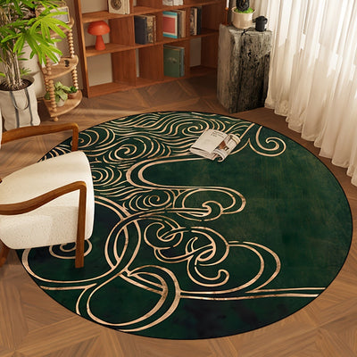 Alfombra redonda de lujo verde oscuro, diseño de líneas simples, poliéster resistente a las manchas, para sala de estar, dormitorio, decoración de silla de oficina, lavable a máquina, decoración de dormitorio de entrada
