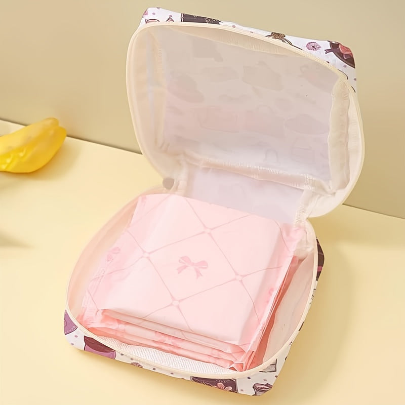 1pc Bolsa Sanitaria de Gran Capacidad con Estampado de Sombrero y Caramelo - Organizador Ligero y Duradero de Poliéster Multifuncional para Accesorios de Viaje, Maquillaje y Esenciales Femeninos (Colores Mixtos), Diseño Divertido